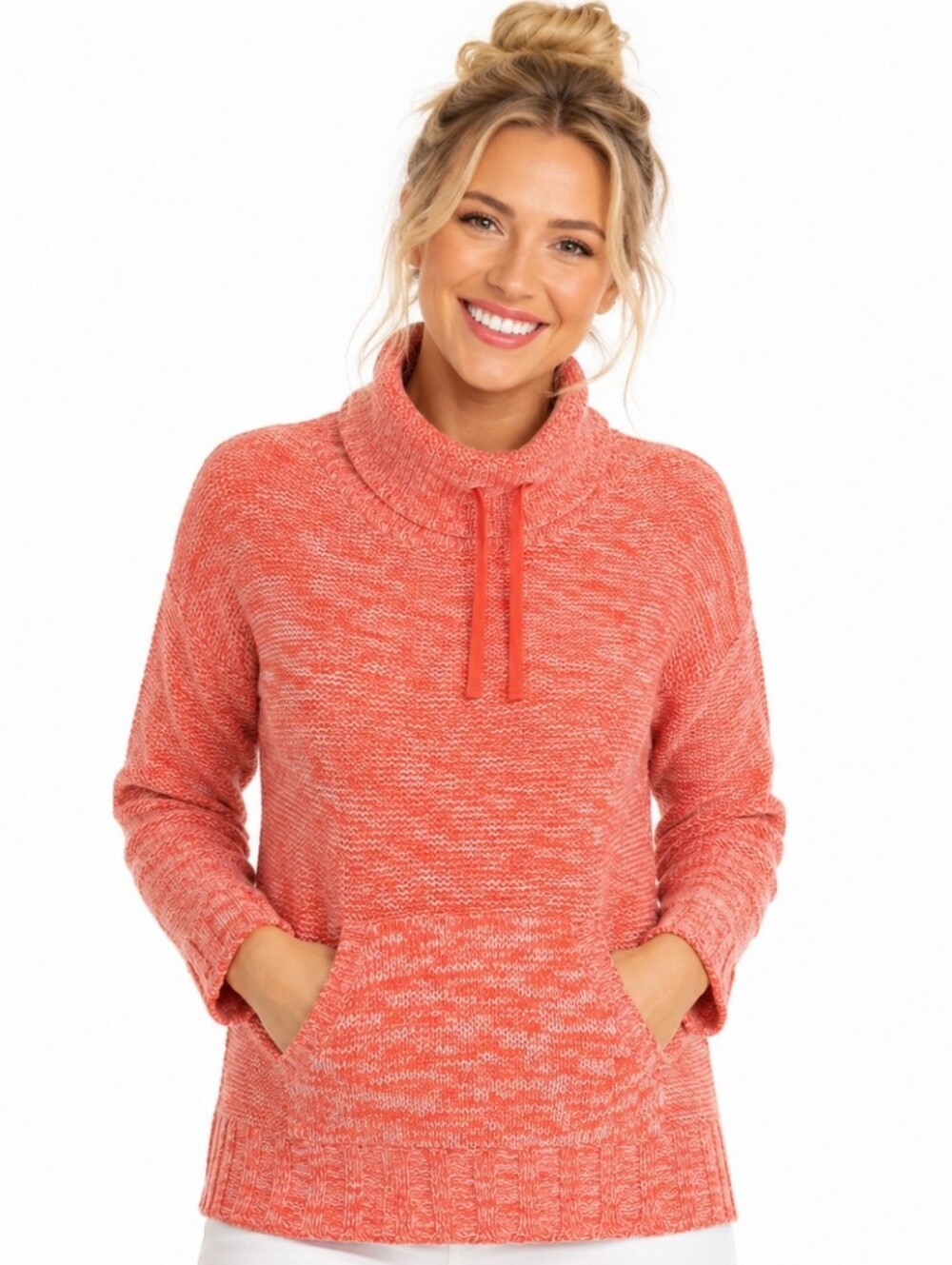 Poof Excellence Coral Creamsicle  Marled Cowl Neck Sweater (Sz:s)